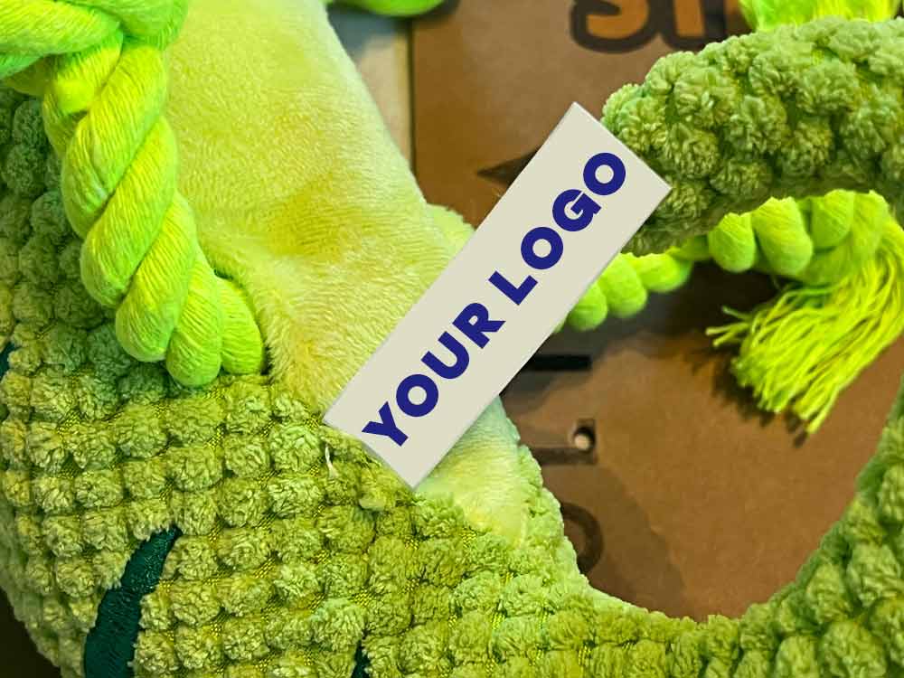 Custom plush tug toy for dogs – bespoke pet brand like KONG + Beco