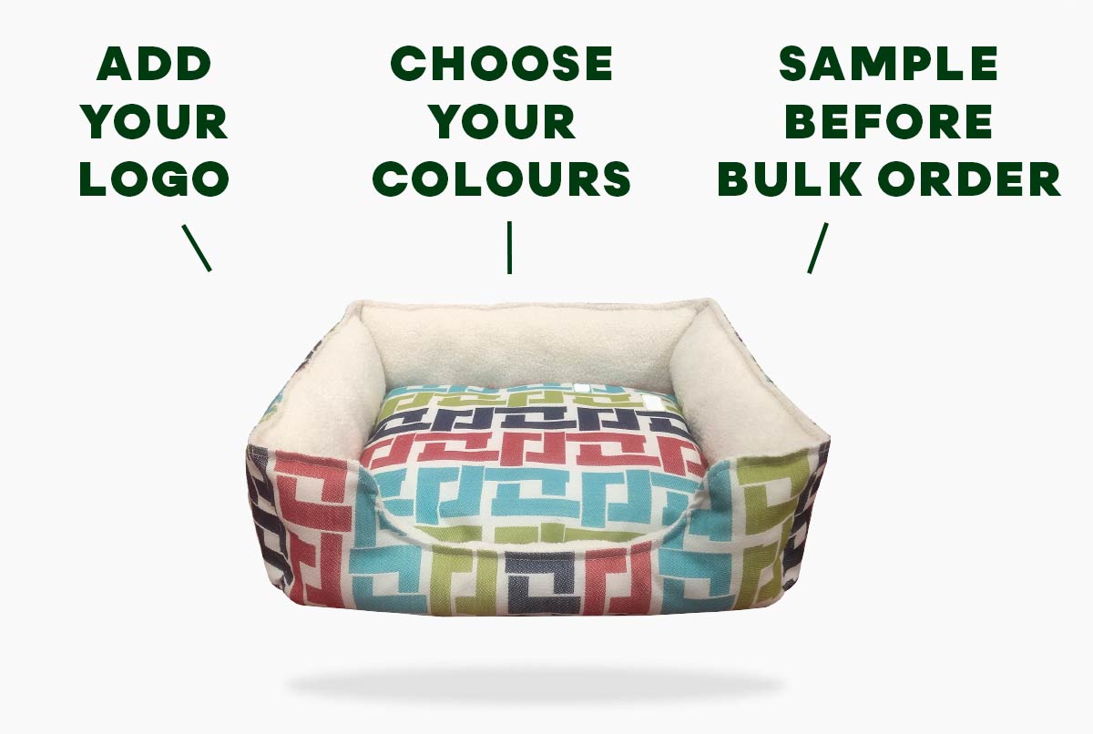 Custom embroidered dog bed – private label, bespoke pet products